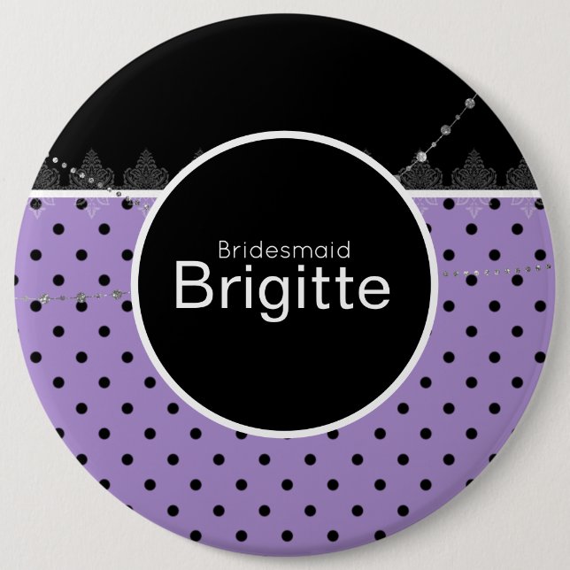 Bóton Redondo 15.24cm Botão bolinhas roxo e preto (Frente)