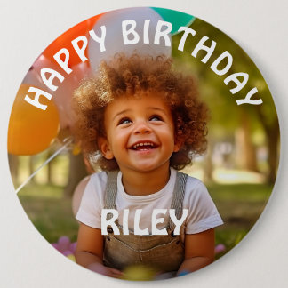 Bóton Redondo 15.24cm Botão de Aniversário com Foto e Nome Personalizáve