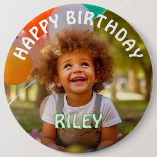 Bóton Redondo 15.24cm Botão de Aniversário com Foto e Nome Personalizáve