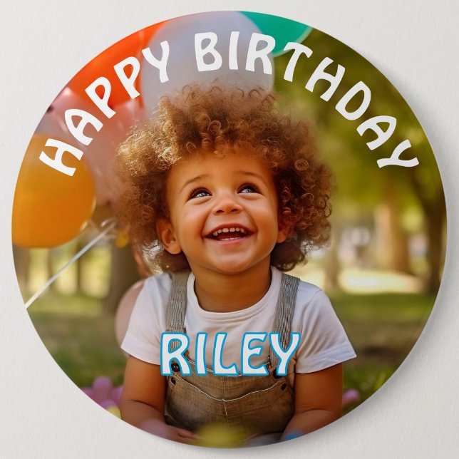 Bóton Redondo 15.24cm Botão de Aniversário com Foto e Nome Personalizáve (Frente)