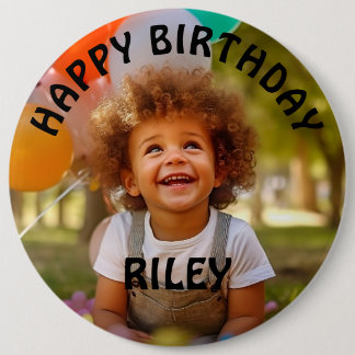 Bóton Redondo 15.24cm Botão de Aniversário com Foto e Nome Personalizáve
