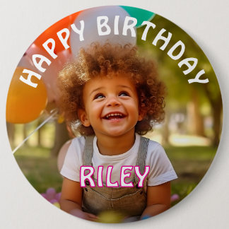 Bóton Redondo 15.24cm Botão de Aniversário com Foto e Nome Personalizáve