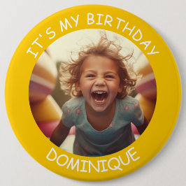 Bóton Redondo 15.24cm Botão de Aniversário de Foto e Nome Personalizável