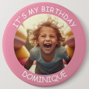 Bóton Redondo 15.24cm Botão de Aniversário de Foto e Nome Personalizável