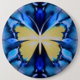 Bóton Redondo 15.24cm Botão de Borboleta Tie Dye Azul e Dourado