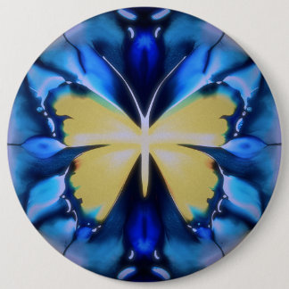 Bóton Redondo 15.24cm Botão de Borboleta Tie Dye Azul e Dourado