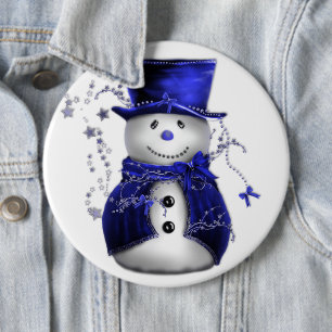 Bóton Redondo 15.24cm Botão de Natal do Bonito Homem de Neve Azul