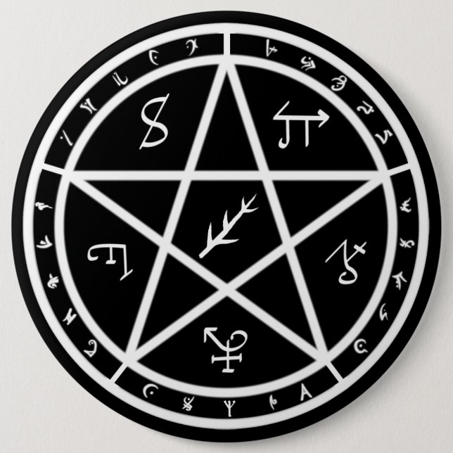 Bóton Redondo 15.24cm Botão do selo - branco no preto (Frente)