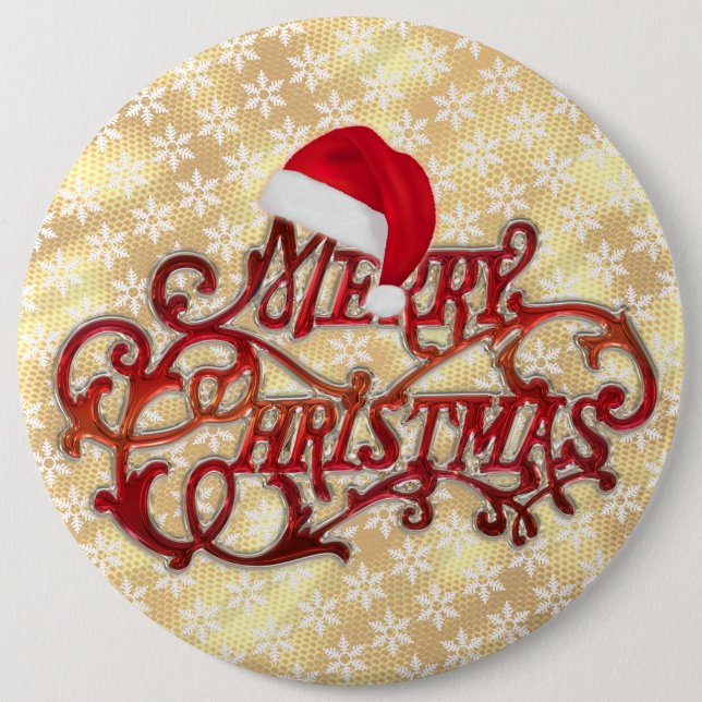 Bóton Redondo 15.24cm Botão Dourado de Chapéu de Natal em Floco de Neve (Frente)