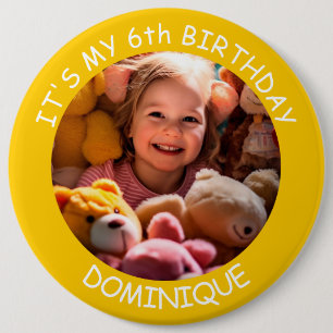 Bóton Redondo 15.24cm Botão Foto Personalizável, Nome E Idade De Anivers
