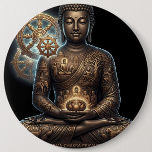 Bóton Redondo 15.24cm Botão Meditativo Gautam Buddh Símbolo Dhamma Des