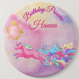 Bóton Redondo 15.24cm Botão Princesa de Aniversário Personalizado