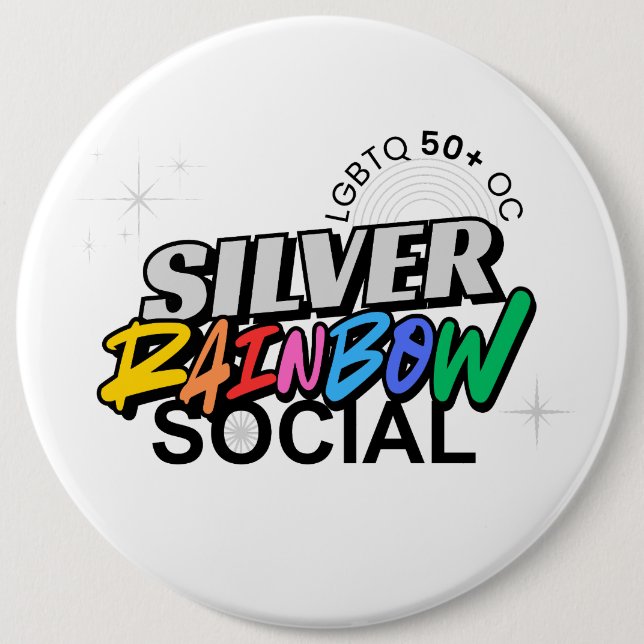 Bóton Redondo 15.24cm Botão Social Arco-íris Prata (Frente)