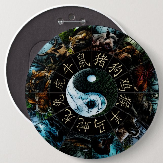 Bóton Redondo 15.24cm Botão Zodiac Chinês (Frente & Verso)