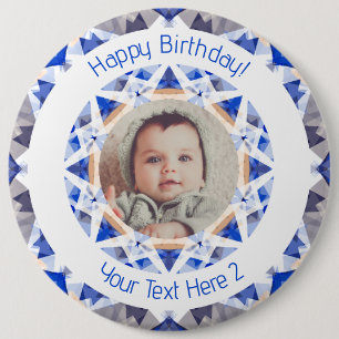 Bóton Redondo 15.24cm Boys Happy Birthday Blue Star - Idade da Foto Pers