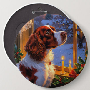 Bóton Redondo 15.24cm Brittany Spaniel com Luzes de Natal Feriado