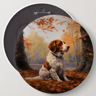 Bóton Redondo 15.24cm Brittany Spaniel no Outono Folhas Caídas Inspiram