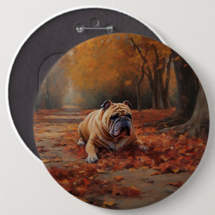 Bóton Redondo 15.24cm Buldogue no outono Folhas Caindo Inspire