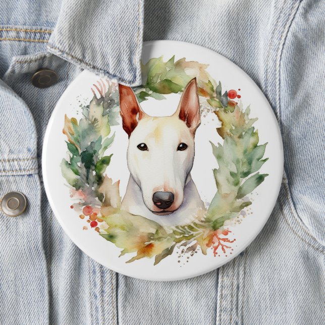 Bóton Redondo 15.24cm Bull Terrier Christmas Wreath Festivo Pup (In Situ)