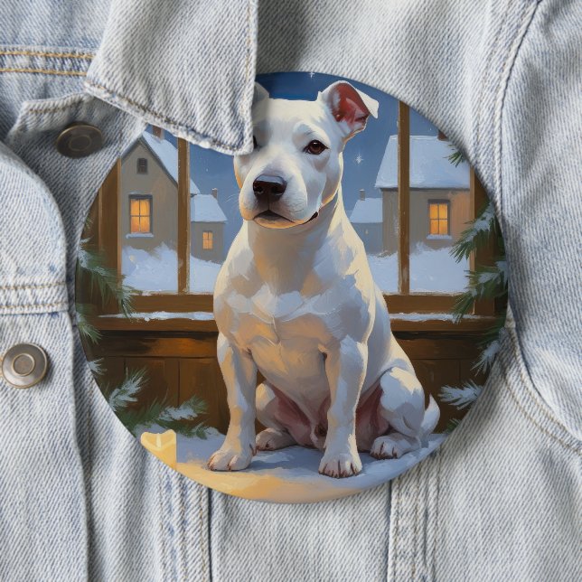 Bóton Redondo 15.24cm Bull Terrier com Luzes de Natal Feriado (In Situ)