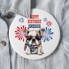 Bóton Redondo 15.24cm Bulldog 4 de Julho Feliz Aniversário América