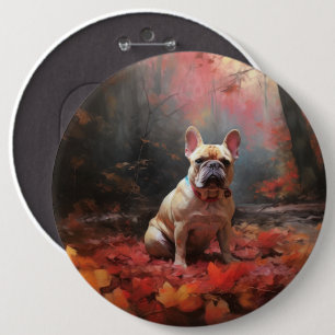 Bóton Redondo 15.24cm Bulldog Francês nas Folhas de Outono Caem Inspiram