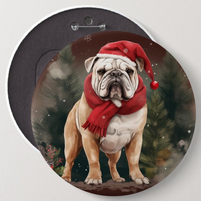 Bóton Redondo 15.24cm Bulldog na Neve Natal (Frente & Verso)