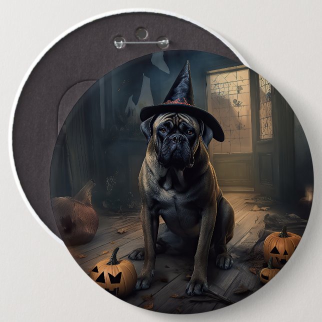 Bóton Redondo 15.24cm Bullmastiff Pumpkins Halloween Scary (Frente & Verso)