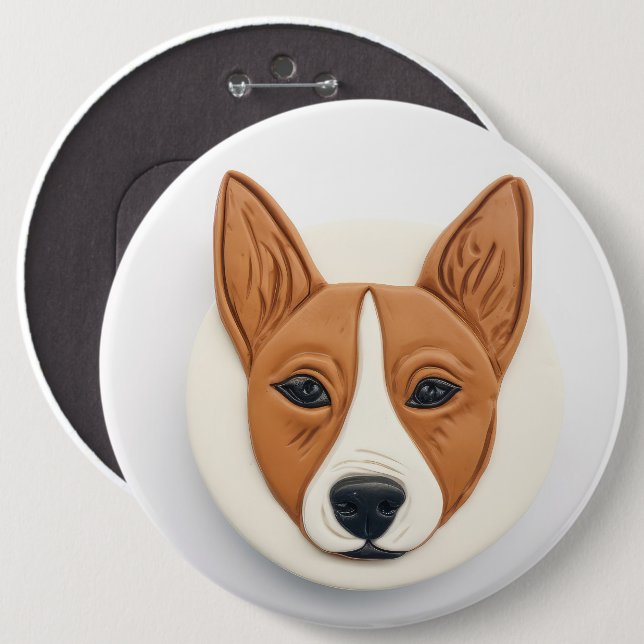 Bóton Redondo 15.24cm Cachorro Basenji Inspirado em 3D (Frente & Verso)