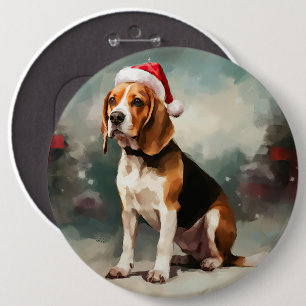 Bóton Redondo 15.24cm Cachorro Beagle na Neve Natal 