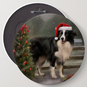 Bóton Redondo 15.24cm Cachorro Border Collie na Neve Natal