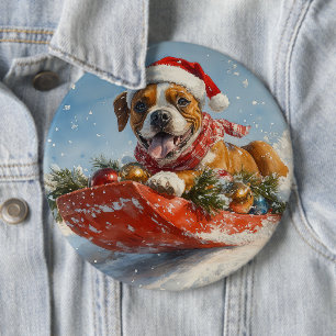 Bóton Redondo 15.24cm Cachorro Boxer em Trenó Deixe Nevar Natal