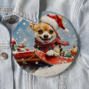 Bóton Redondo 15.24cm Cachorro Chihuahua em Trenó Deixe Nevar Natal
