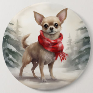 Bóton Redondo 15.24cm Cachorro Chihuahua na neve de Natal
