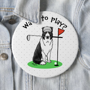 Bóton Redondo 15.24cm Cachorro de Collie de Fronteira Jogando Golfe (pre