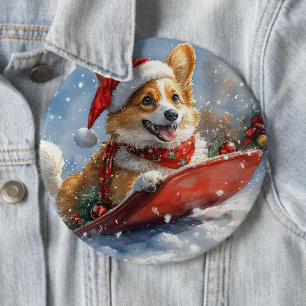 Bóton Redondo 15.24cm Cachorro de Corgi, deixe nevar o Natal