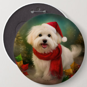 Bóton Redondo 15.24cm Cachorro de Coton de Tulear no Natal da Neve