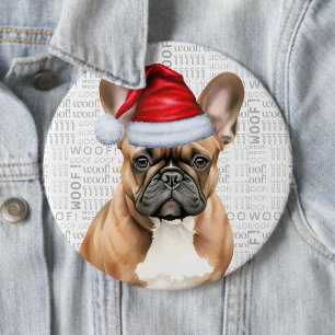 Bóton Redondo 15.24cm Cachorro do Papai Noel Francês de Férias em Fundo