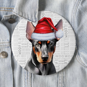 Bóton Redondo 15.24cm Cachorro Doberman do Papai Noel de Férias no Fundo