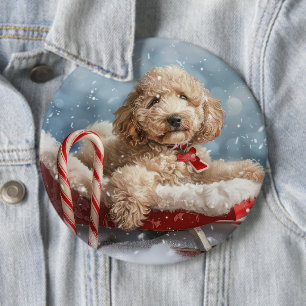 Bóton Redondo 15.24cm Cachorro Goldendoodle Natal Festivo