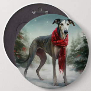 Bóton Redondo 15.24cm Cachorro Greyhound no Natal da Neve