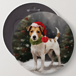 Bóton Redondo 15.24cm Cachorro Jack Russell na Neve Natal