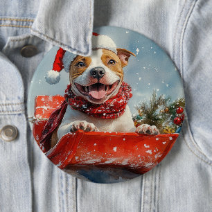 Bóton Redondo 15.24cm Cachorro Pitbull no Trenó Deixe Nevar Natal