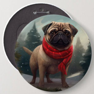 Bóton Redondo 15.24cm Cachorro Pug na Neve Natal