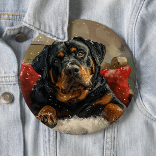 Bóton Redondo 15.24cm Cachorro Rottweiler Festivo de Natal