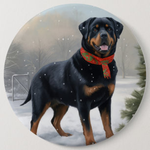 Bóton Redondo 15.24cm Cachorro Rottweiler na Neve Natal