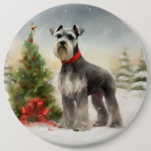 Bóton Redondo 15.24cm Cachorro Schnauzer na Neve Natal