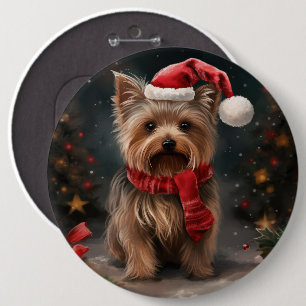 Bóton Redondo 15.24cm Cachorro Yorkshire Terrier na Neve Natal