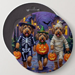 Bóton Redondo 15.24cm Cães Airedale Terrier fazendo Trick-or-Treating no