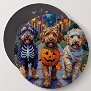 Bóton Redondo 15.24cm Cães Bernedoodle Trick-or-Tratating in Halloween C